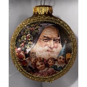 1991 Vintage Krebs Santa “Circa 1906” Silk Gold Glass Christmas Ornament 4”